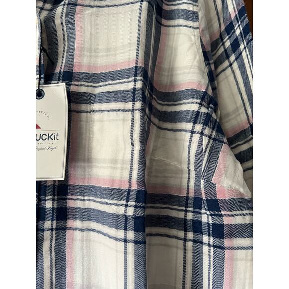 NWT Untuckit Womens De Toren Flannel Plaid Button Up Shirt White Pink Blue SZ 18 - Picture 4 of 13